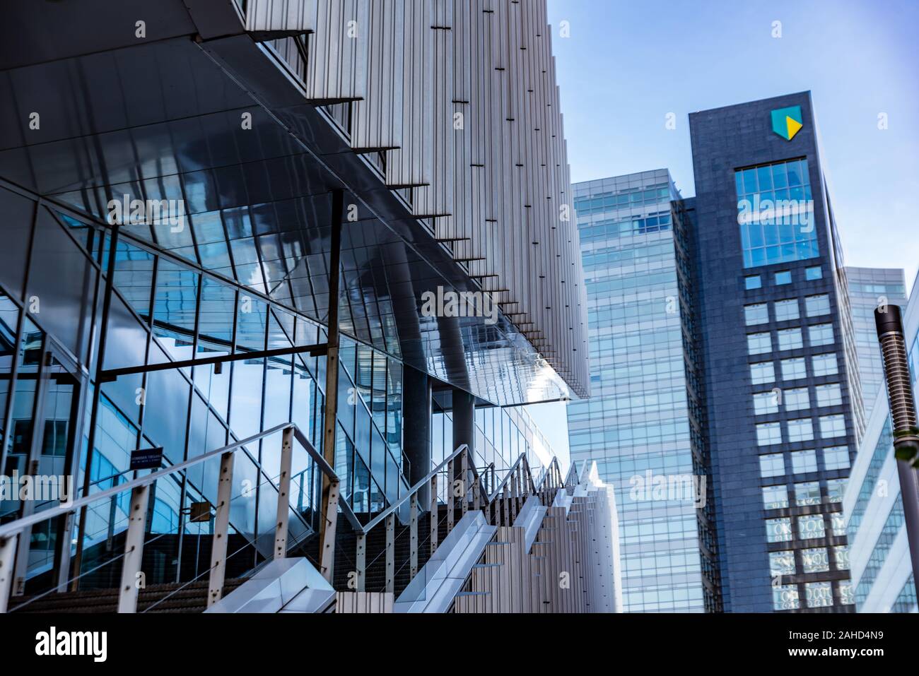 Amsterdam 29 September 2019 glass tower buildings in the financial center of the  city of Amsterdam in Holland the Netherlands called the Zuid-as Stock Photo
