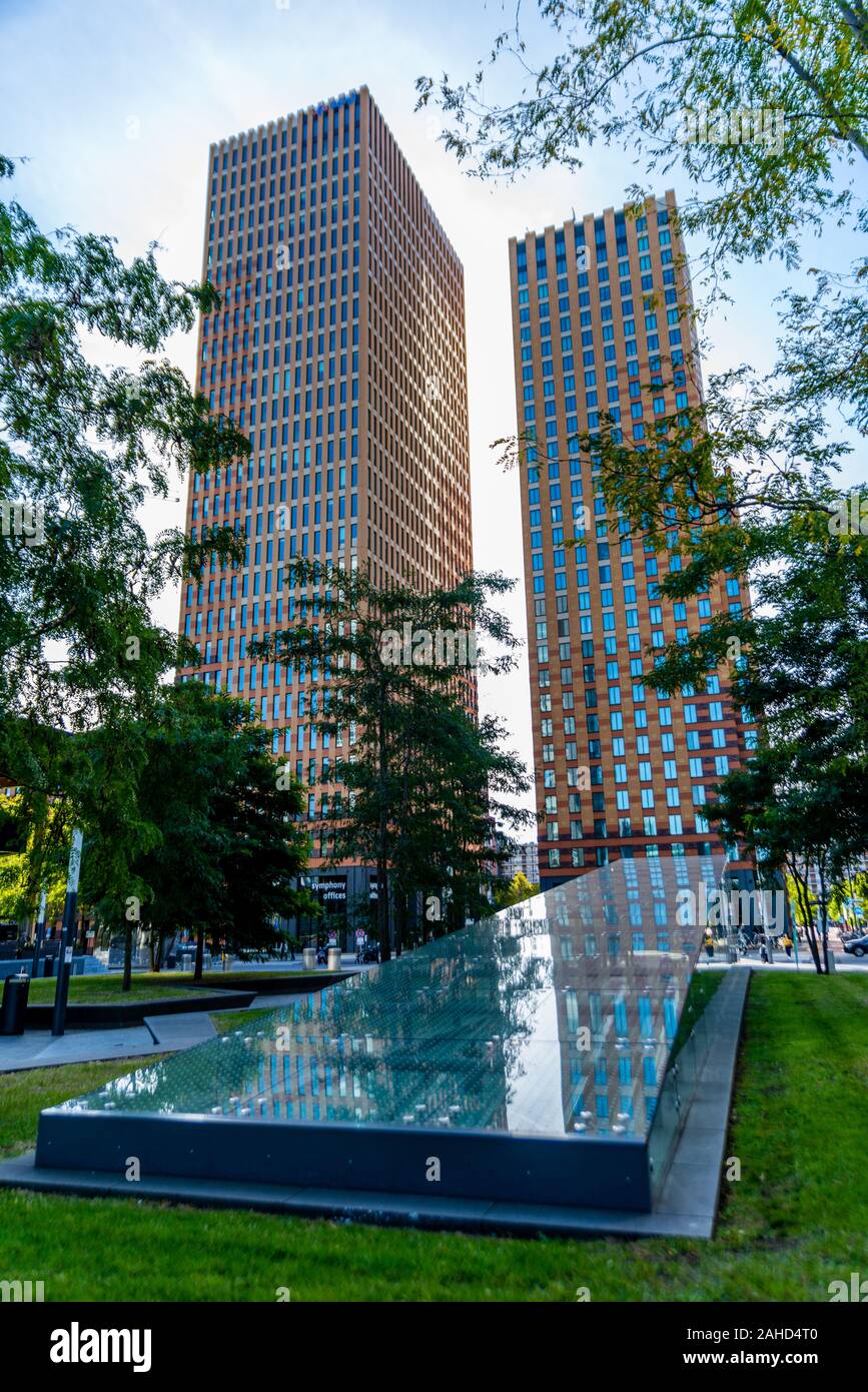 Amsterdam 29 September 2019 glass tower buildings in the financial center of the  city of Amsterdam in Holland the Netherlands called the Zuid-as Stock Photo