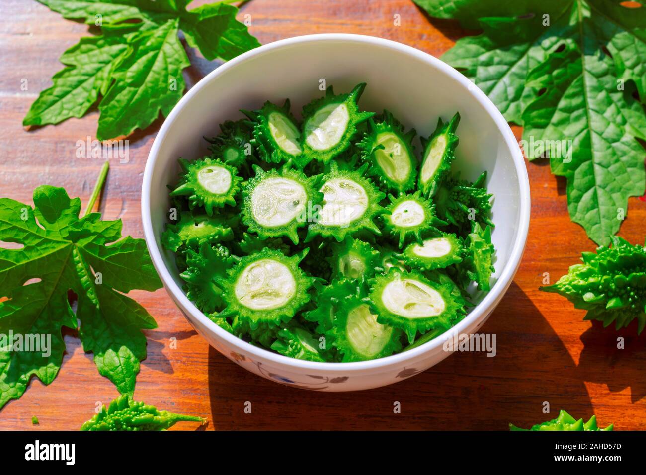 slice piece of bitter gourd/bitter melon, good for diabetes Stock Photo