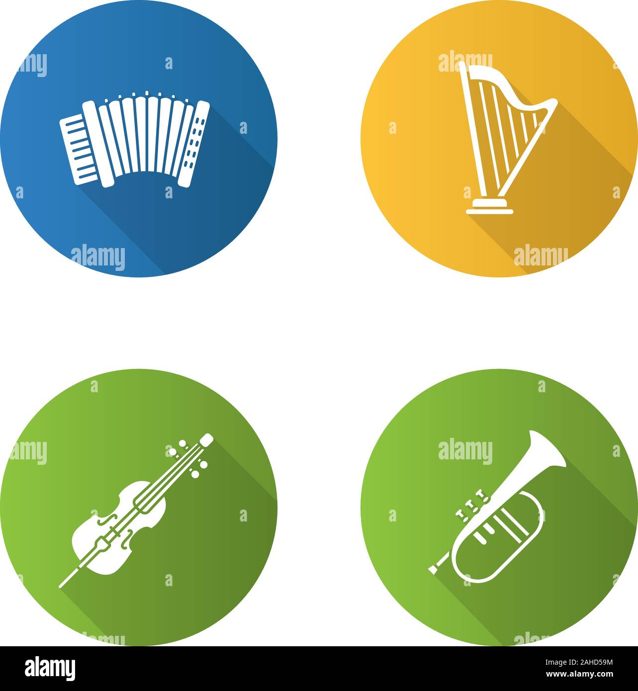 Musical instruments flat design long shadow glyph icons set. Accordion ...