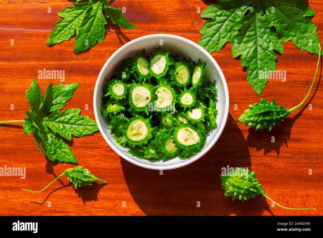 slice piece of bitter gourd/bitter melon, good for diabetes Stock Photo