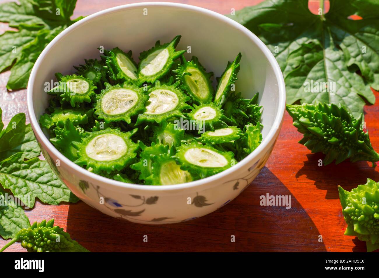 slice piece of bitter gourd/bitter melon, good for diabetes Stock Photo