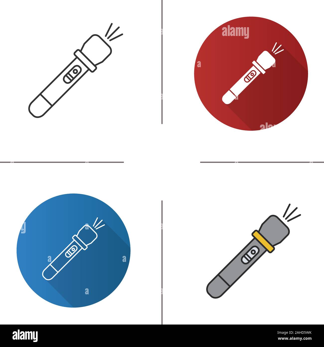 Flashlight icon. Flat design, linear and color styles. Pocket light. Torch. Isolated vector illustrations Stock Vector