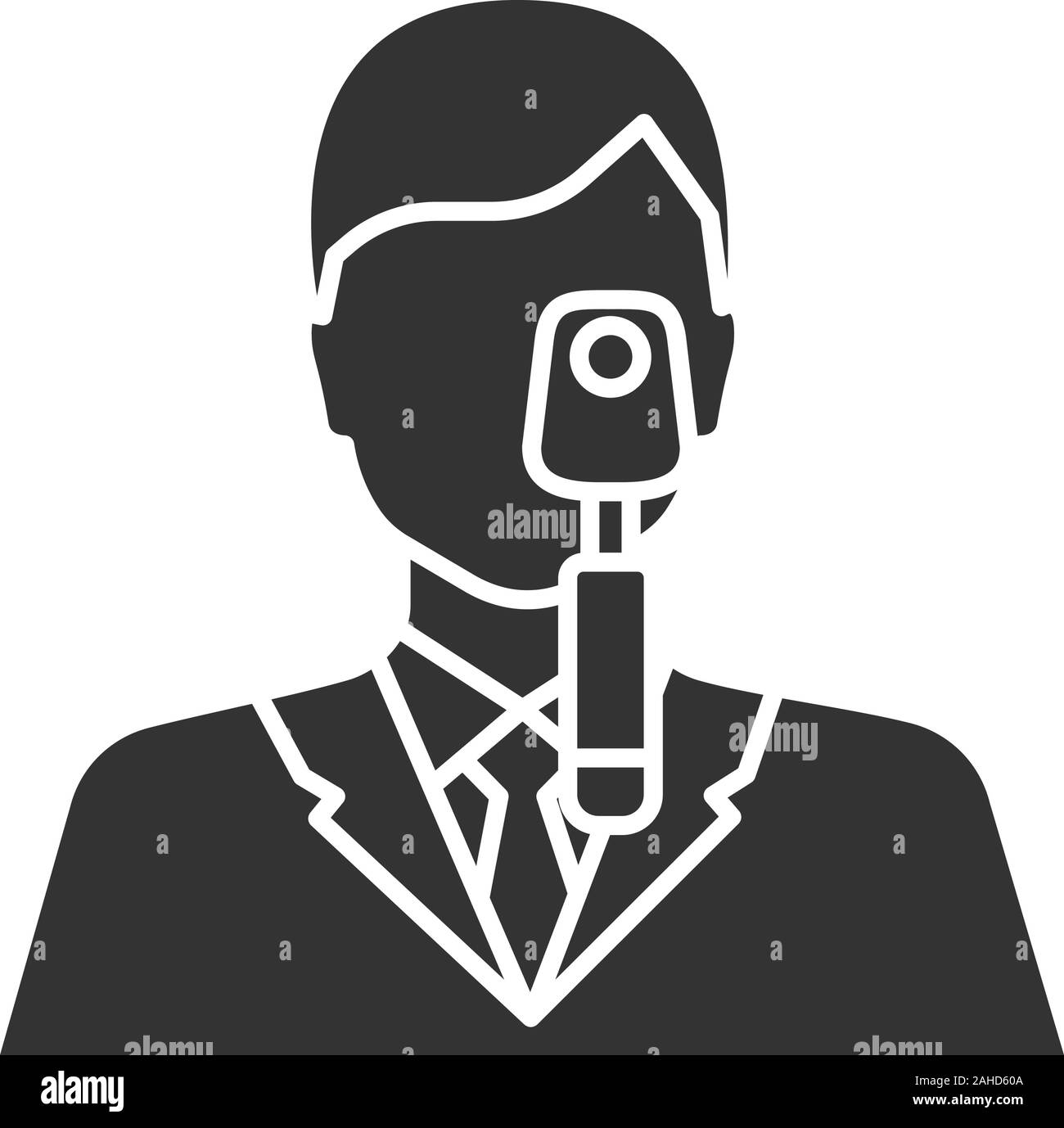 Doctor with ophthalmoscope glyph icon. Ophthalmologist, optometrist. Silhouette symbol. Negative space. Vector isolated illustration Stock Vector