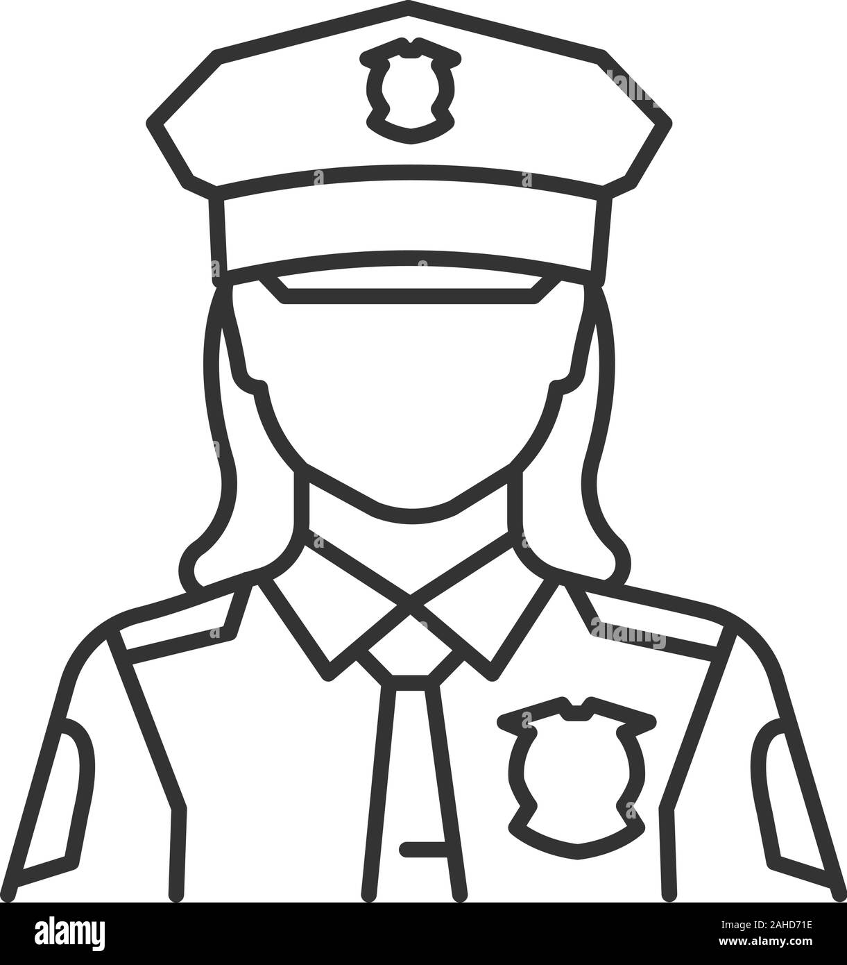 Policewoman linear icon. Police officer. Thin line illustration. Cop. Contour symbol. Vector isolated outline drawing Stock Vector