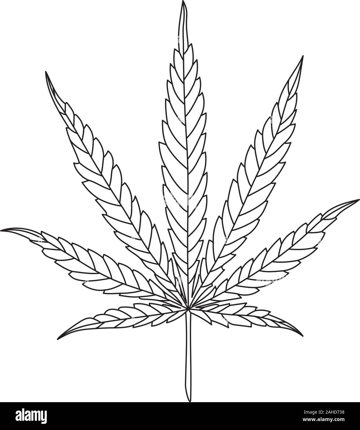 Hemp Leaf Line Drawing isolated on White Background. CBD, Cannabis design logo Stock Vector