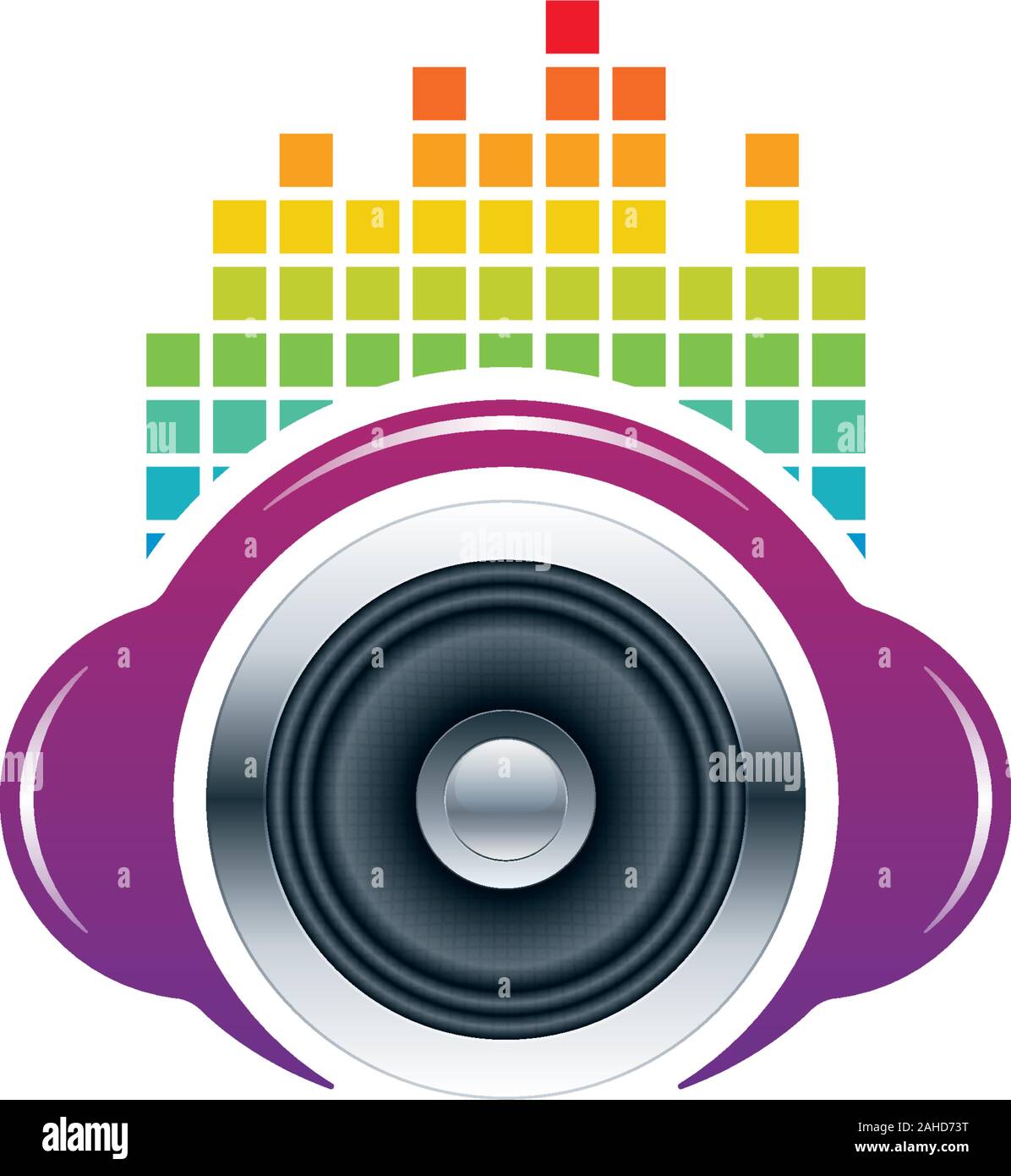 Headphones symbol with speaker and equalizer. Abstract dj musical icon