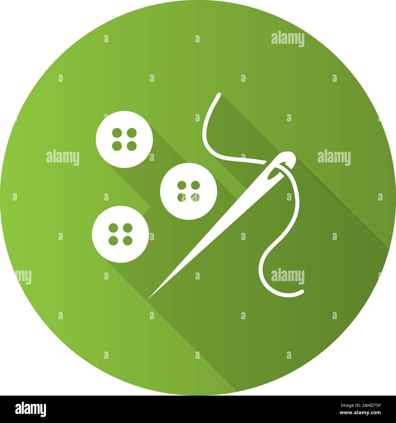 Sewing buttons and needle with thread flat design long shadow glyph ...