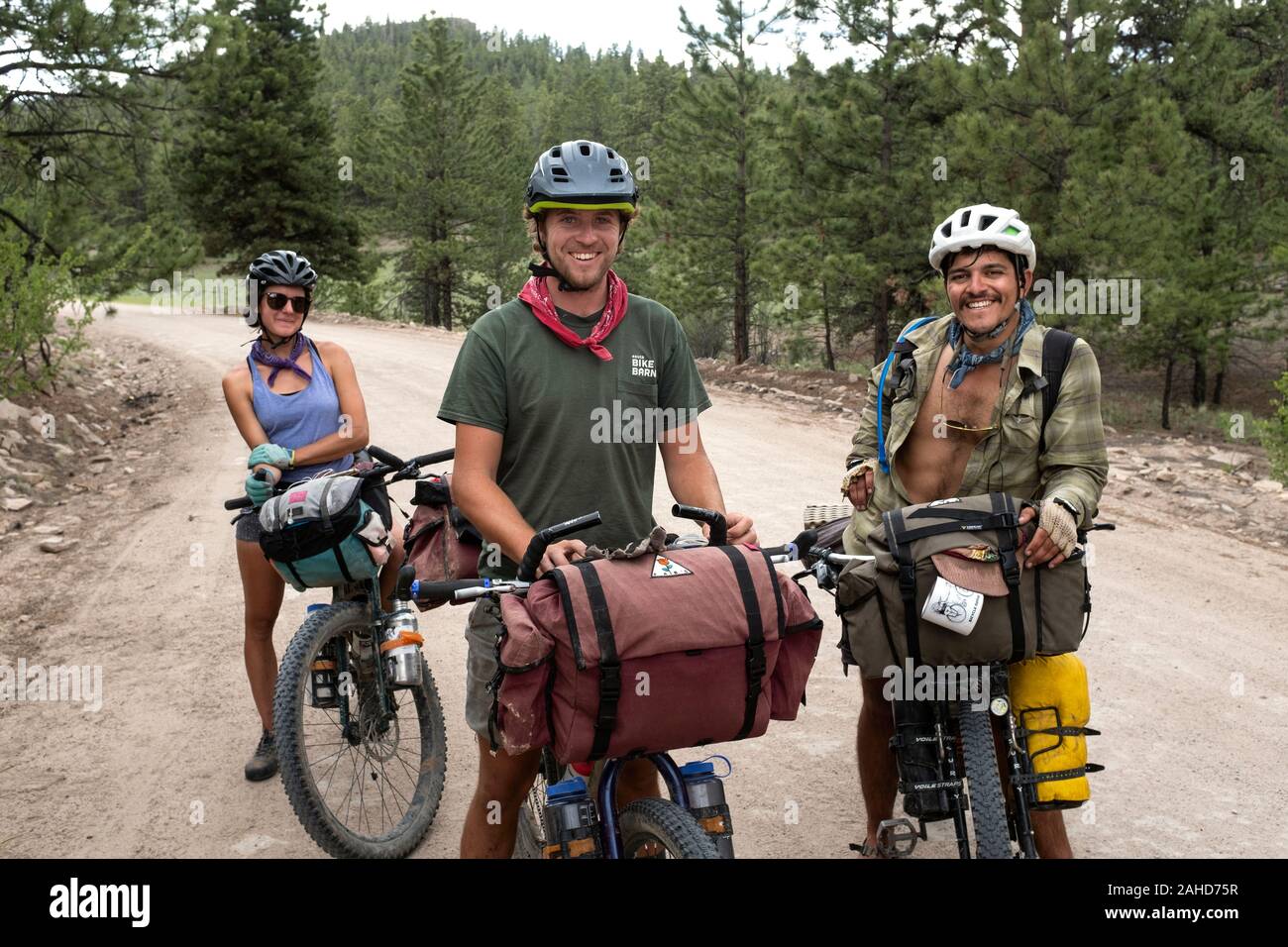 CO00108-00...COLORADO - A group of cyclest from California riding the Great Divide Mountain Bike Route along County Road NN14 in Saguache County. Stock Photo