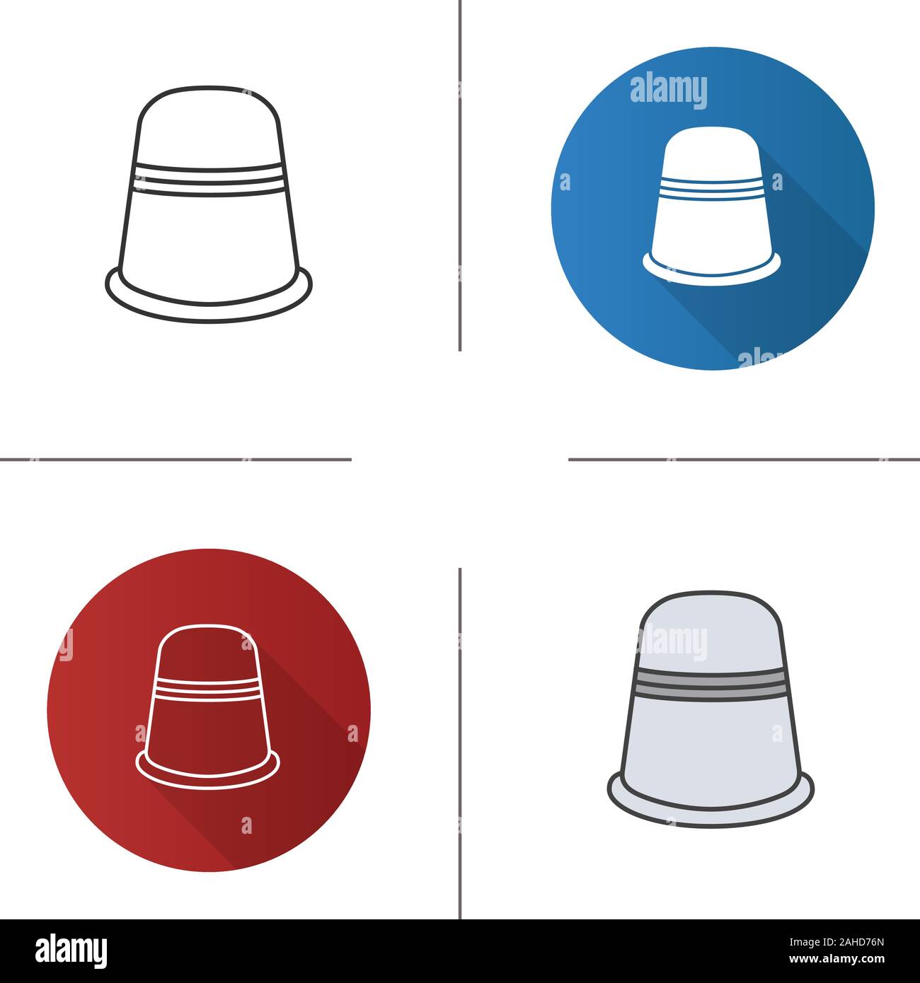 Sewing thimble icon. Flat design, linear and color styles. Finger protector. Isolated vector illustrations Stock Vector