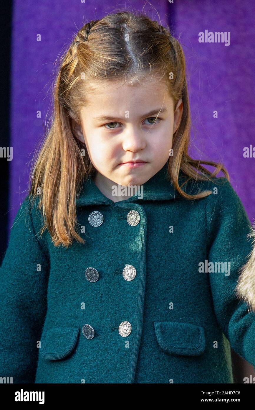 Picture dated December 25th shows Princess Charlotte  at St Mary Magdalene Church in Sandringham, Norfolk. Stock Photo