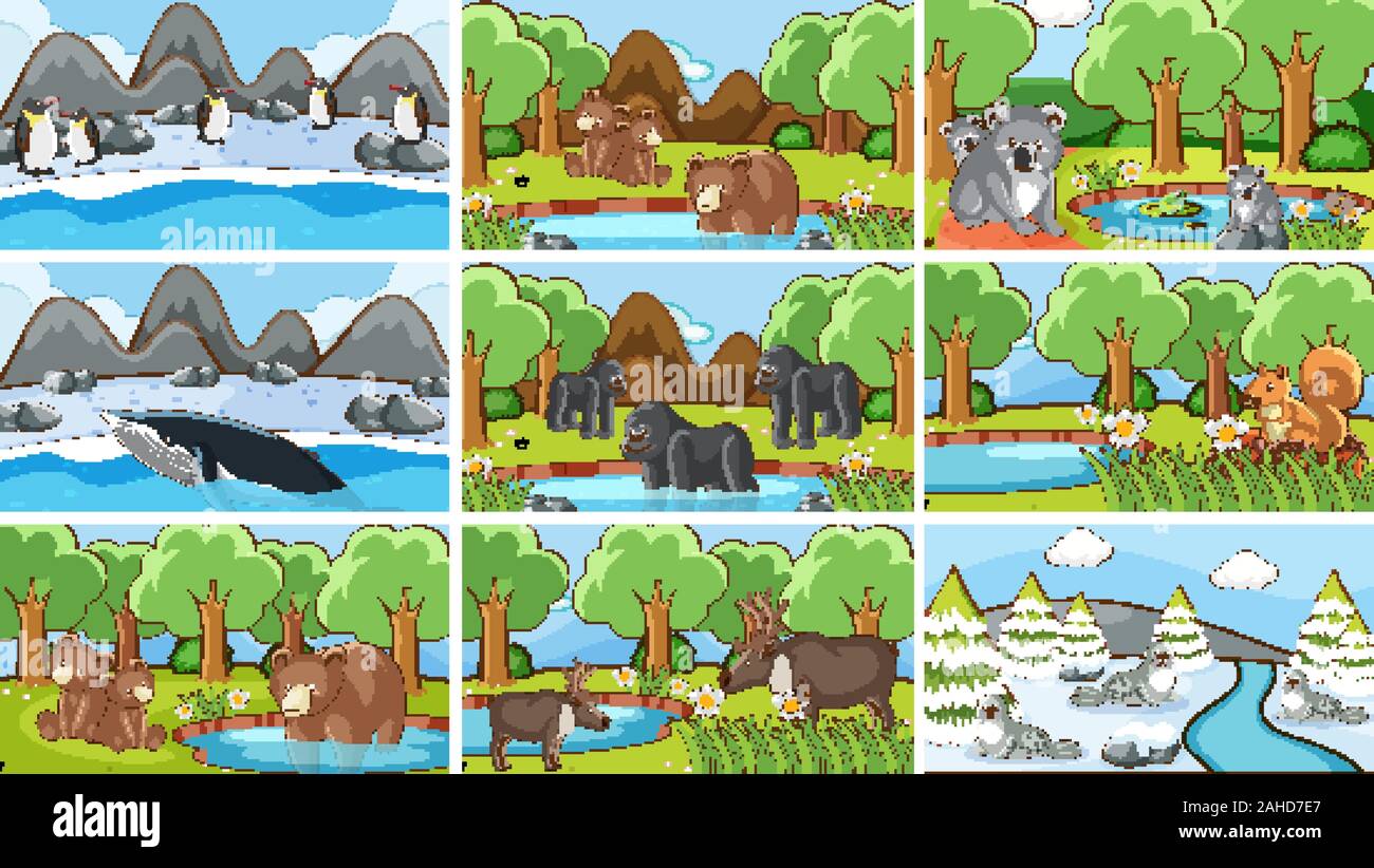 Background scenes of animals in the wild illustration Stock Vector