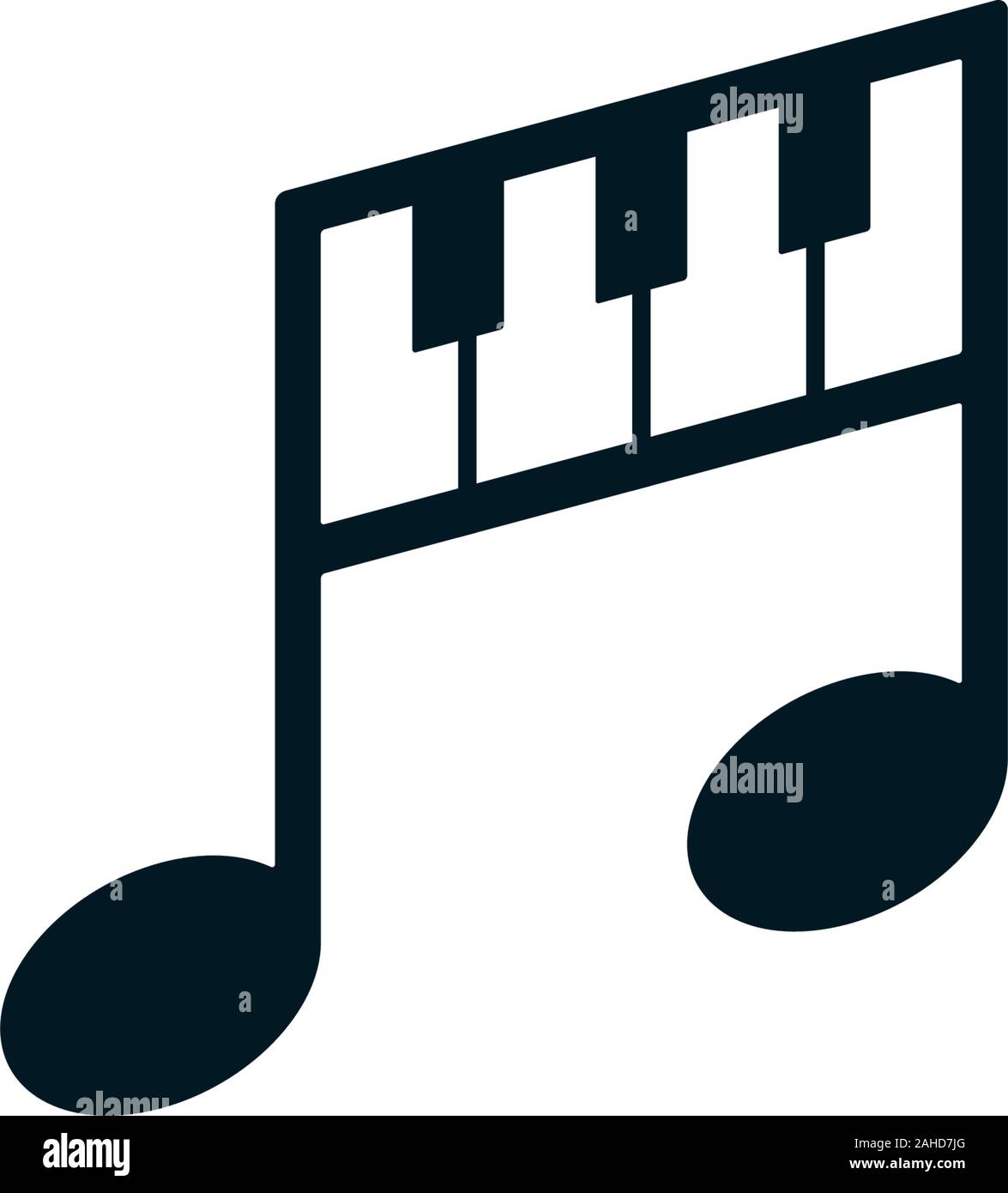 Music notes symbols with piano keyboard. Abstract musical instrument icon design. Stock Vector