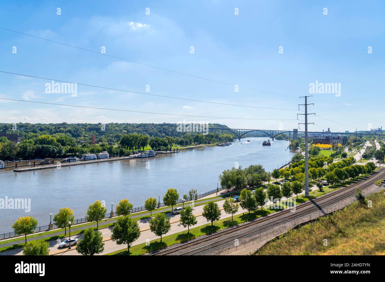 St Paul, MN. The Mississippi River viewed from Kellog Boulevard in downtown Saint Paul, Minnesota, USA Stock Photo