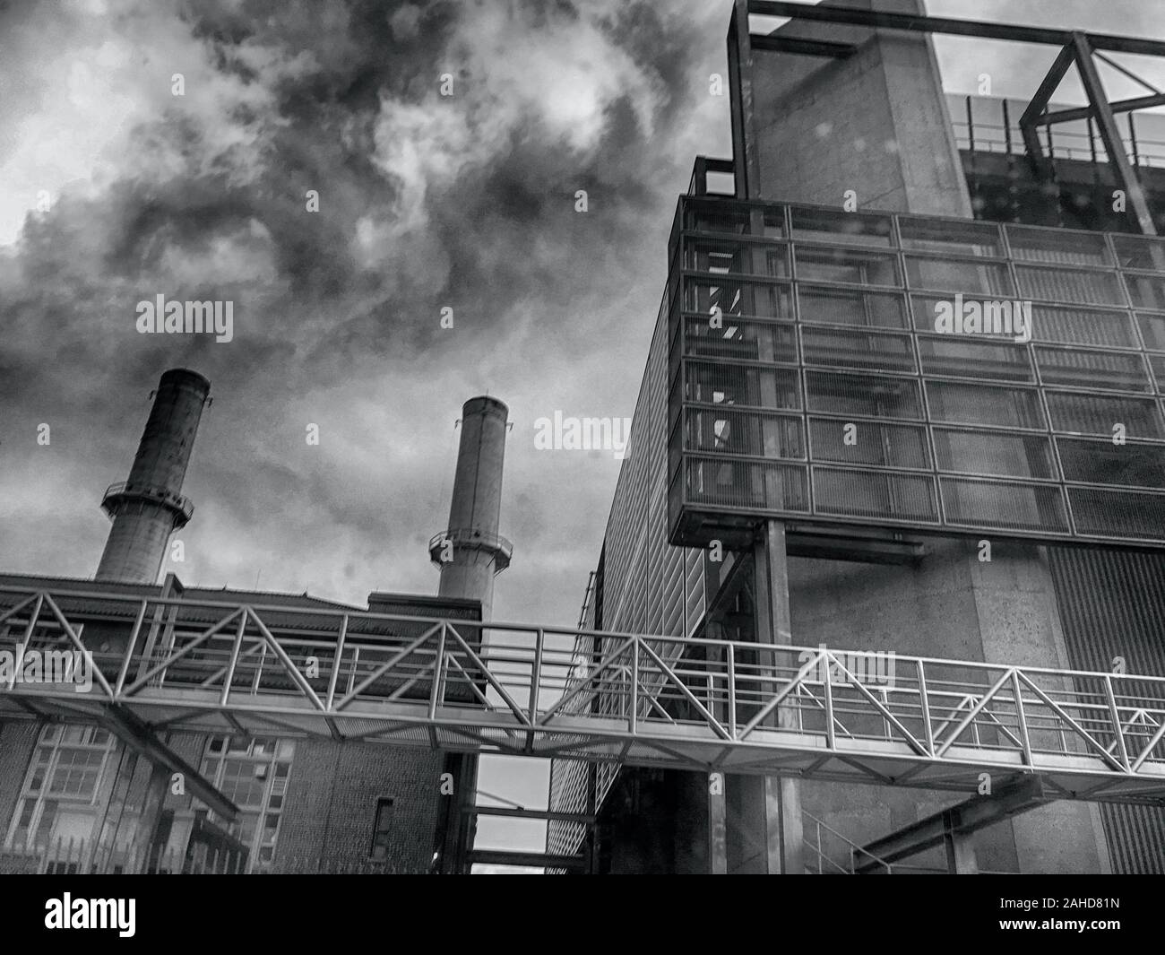 monochromatic industrial factory building in city Stock Photo
