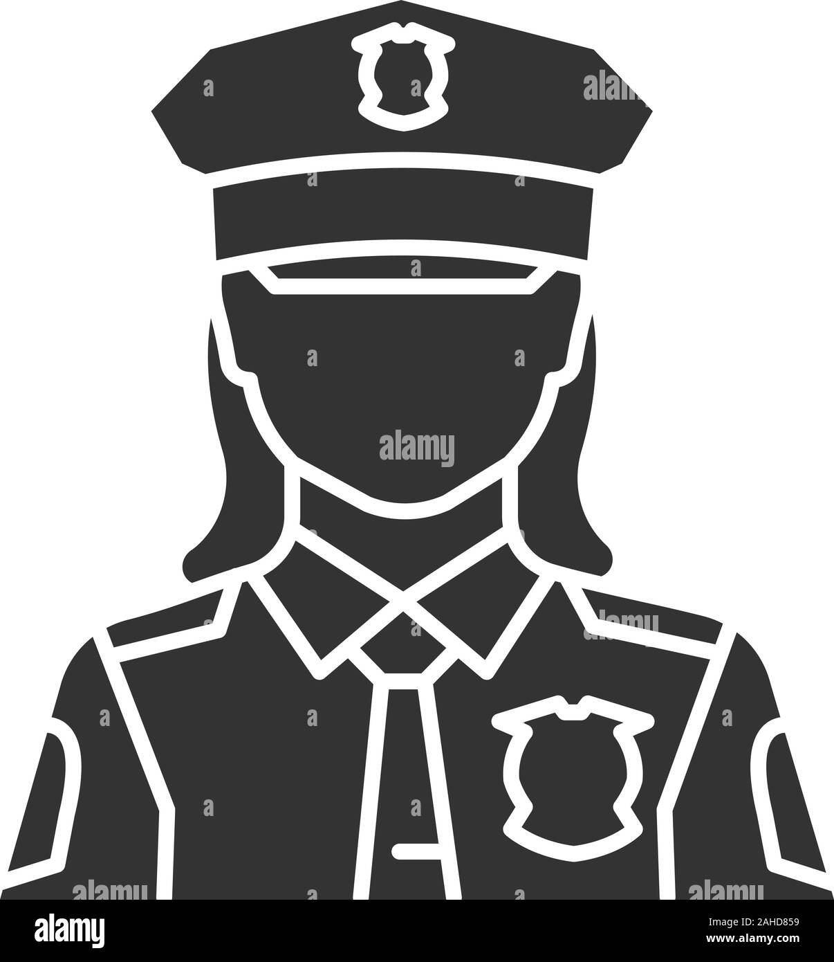Policewoman glyph icon. Police officer. Cop. Silhouette symbol. Negative space. Vector isolated illustration Stock Vector