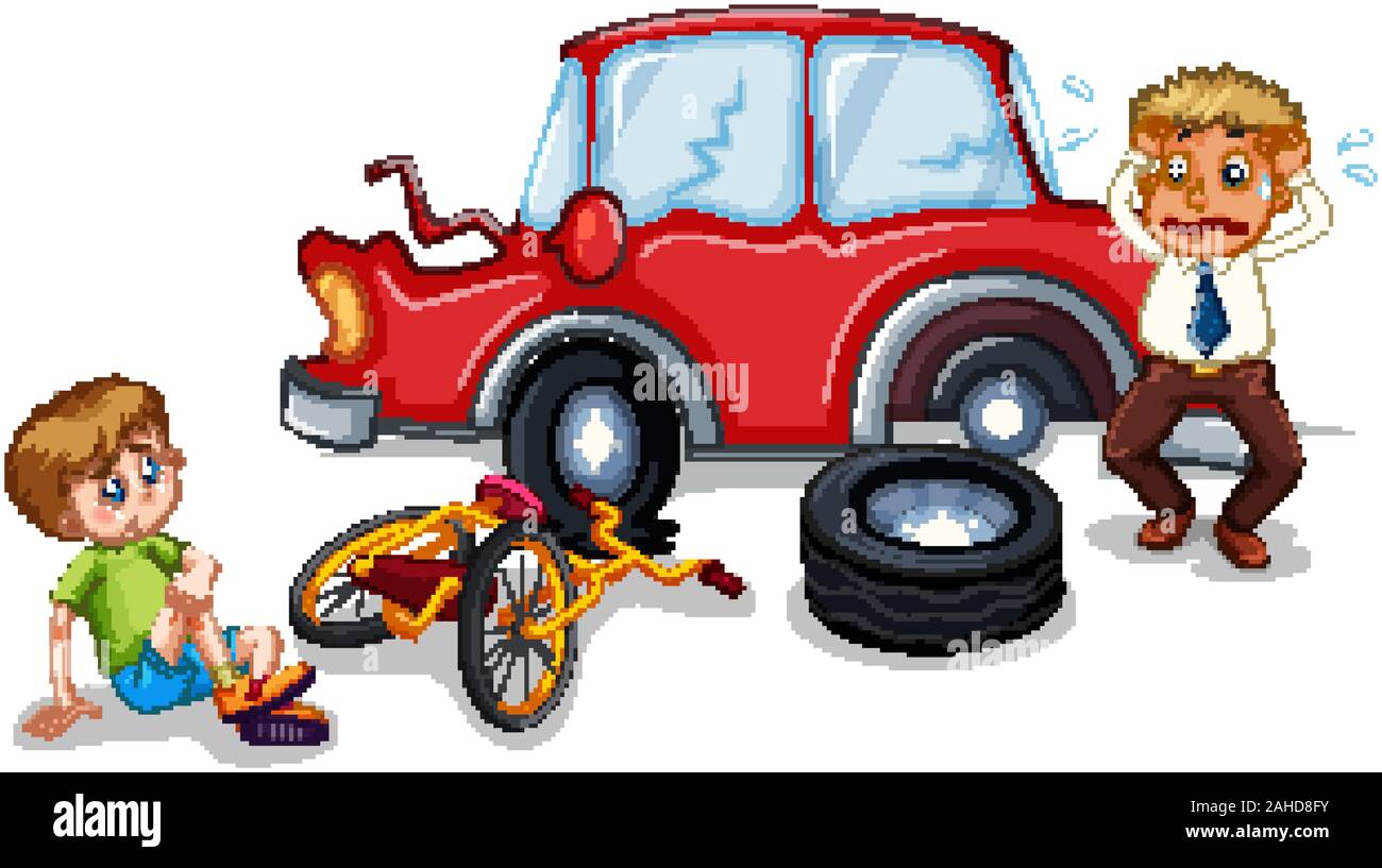 Accident scene with car crash and injured boy illustration Stock Vector  Image & Art - Alamy