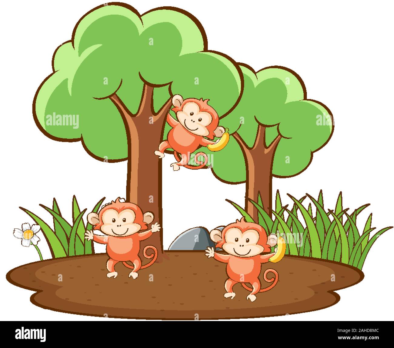 Scene with cute monkeys in forest illustration Stock Vector Image & Art ...