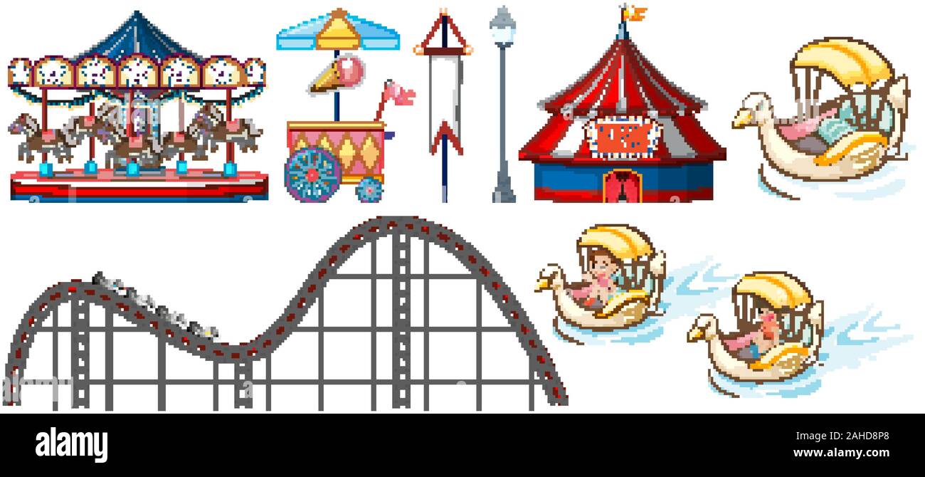 Isolated objects from circus theme with rides and tent illustration ...