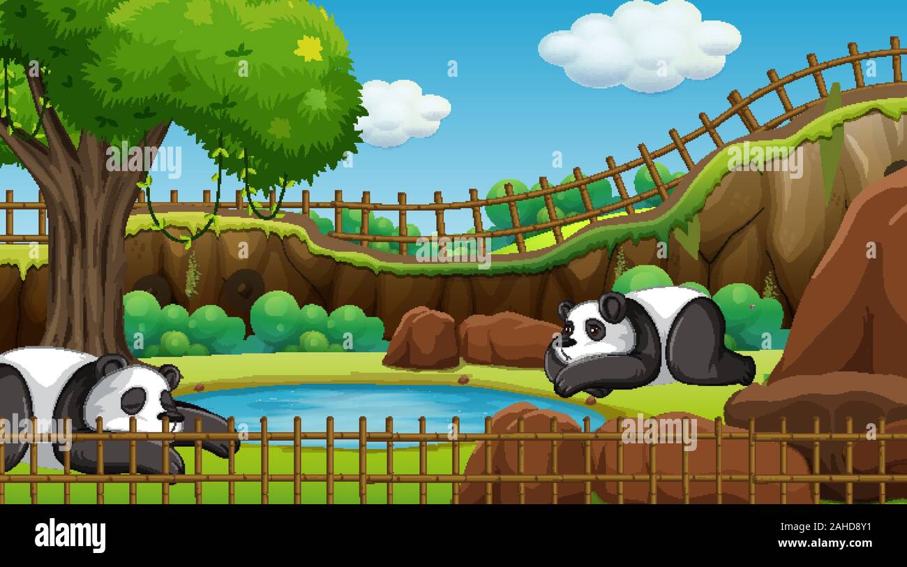 Scene with two pandas in the zoo illustration Stock Vector Image & Art ...