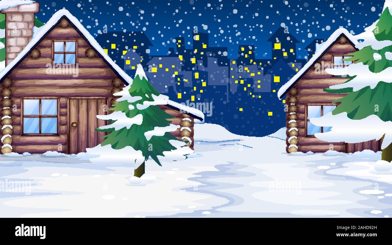 Scene with houses in the snow illustration Stock Vector Image & Art - Alamy