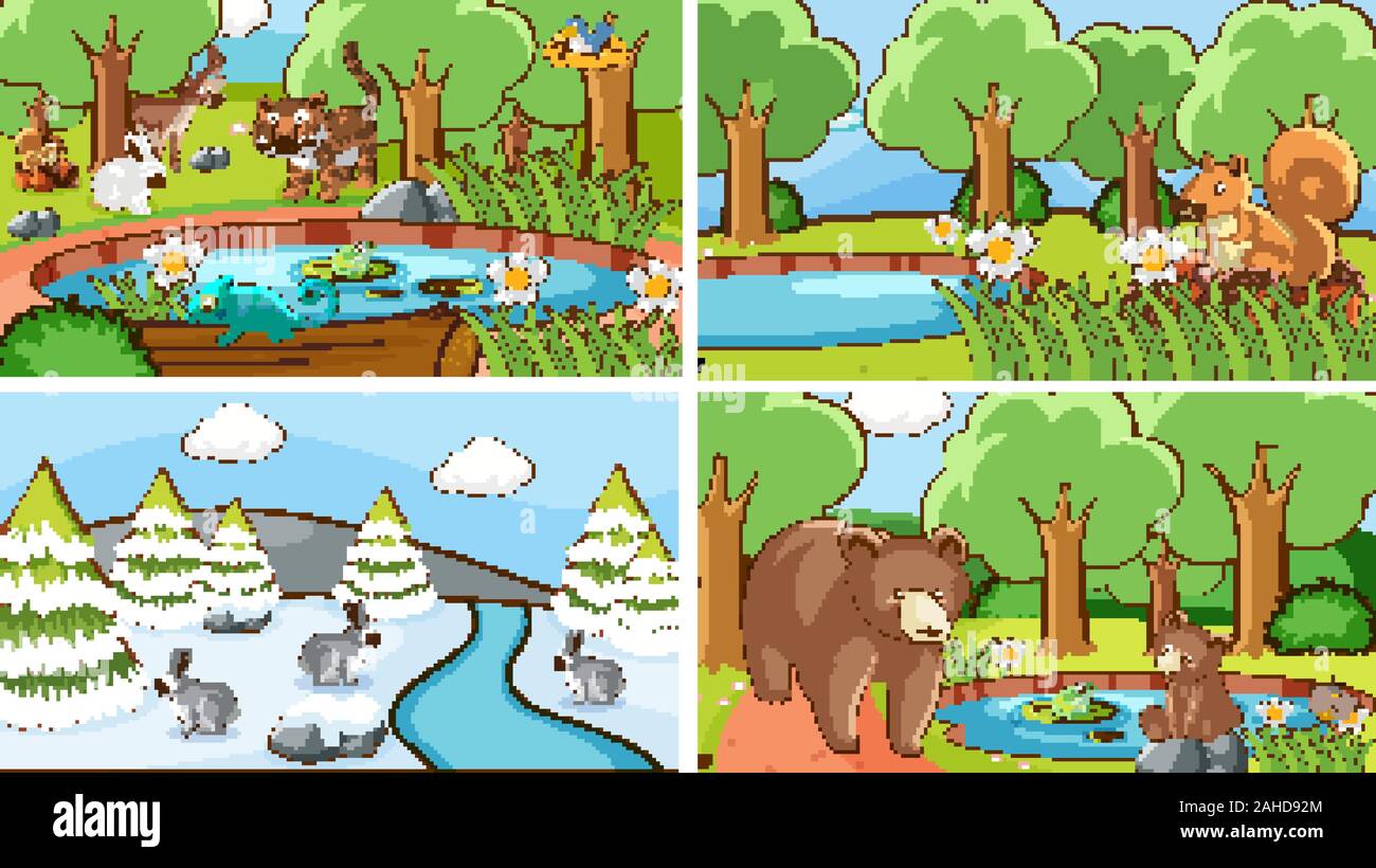 Background scenes of animals in the wild illustration Stock Vector