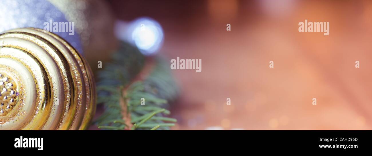 Christmas wooden background with fir branches and balls Stock Photo - Alamy