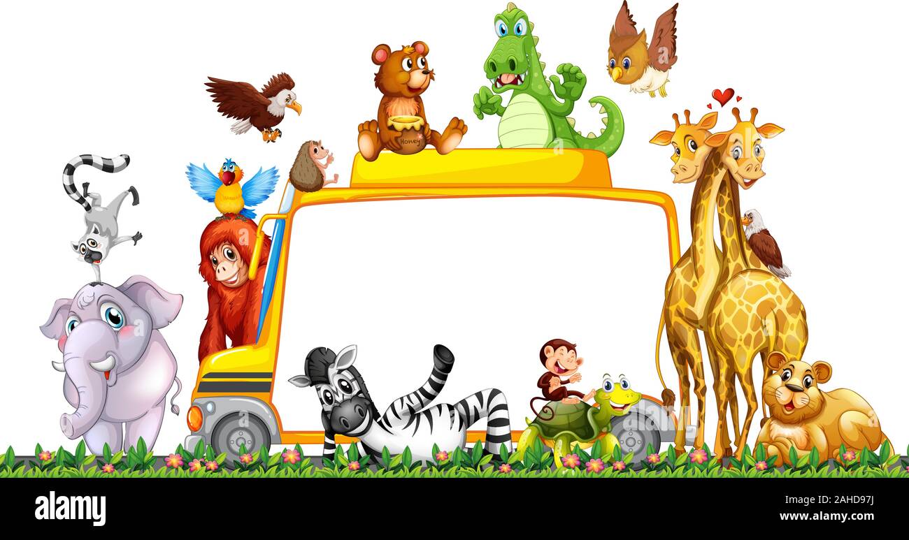 Border template with cute animals illustration Stock Vector Image & Art ...