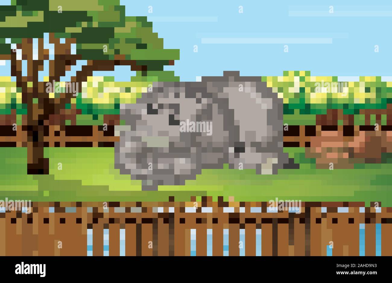 Scene with elephant in the zoo illustration Stock Vector Image & Art ...