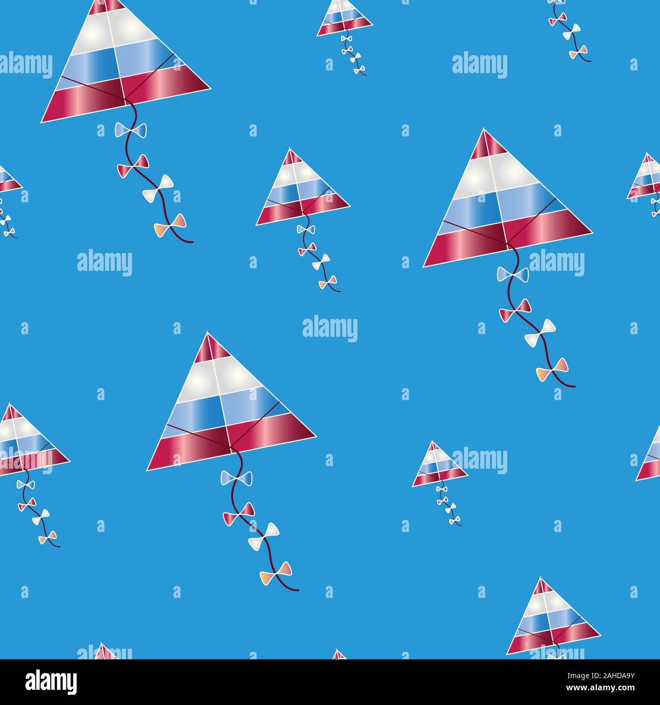 seamless tileable pattern with colorful kites vector on blue background Stock Vector