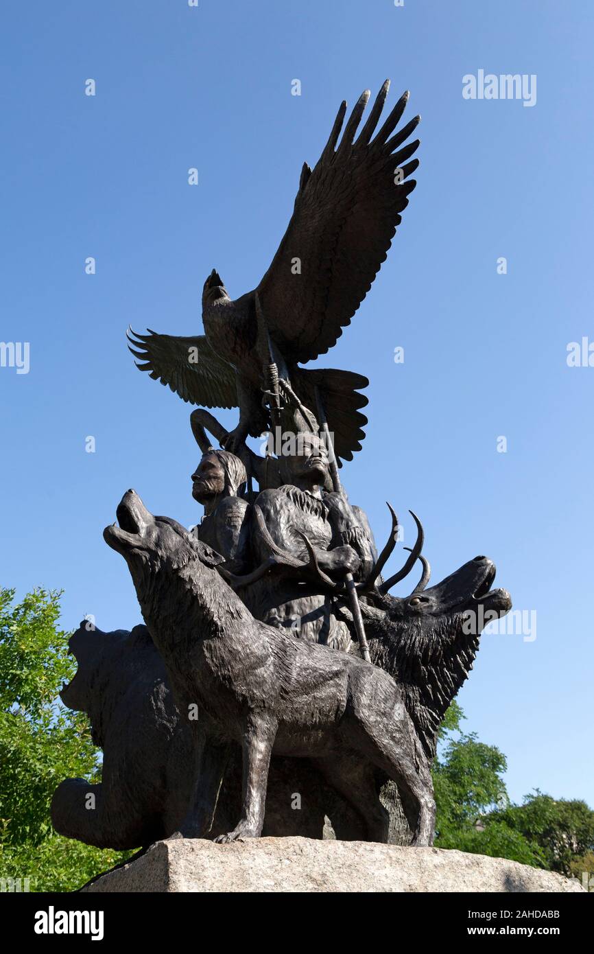 National Aboriginal Veterans Monument at Confederation Park in Ottawa, Canada. The memorial stands in honour of service personnel drawn from Canada's Stock Photo