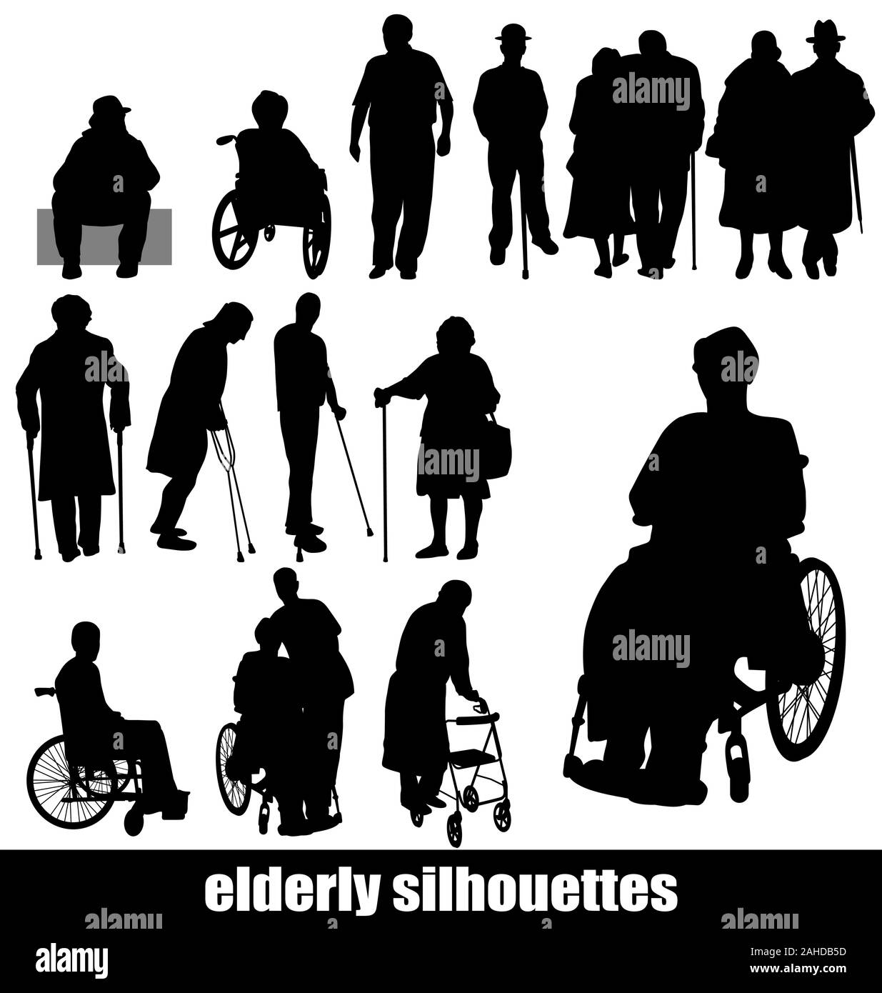 large vector silhouettes set of old people Stock Vector