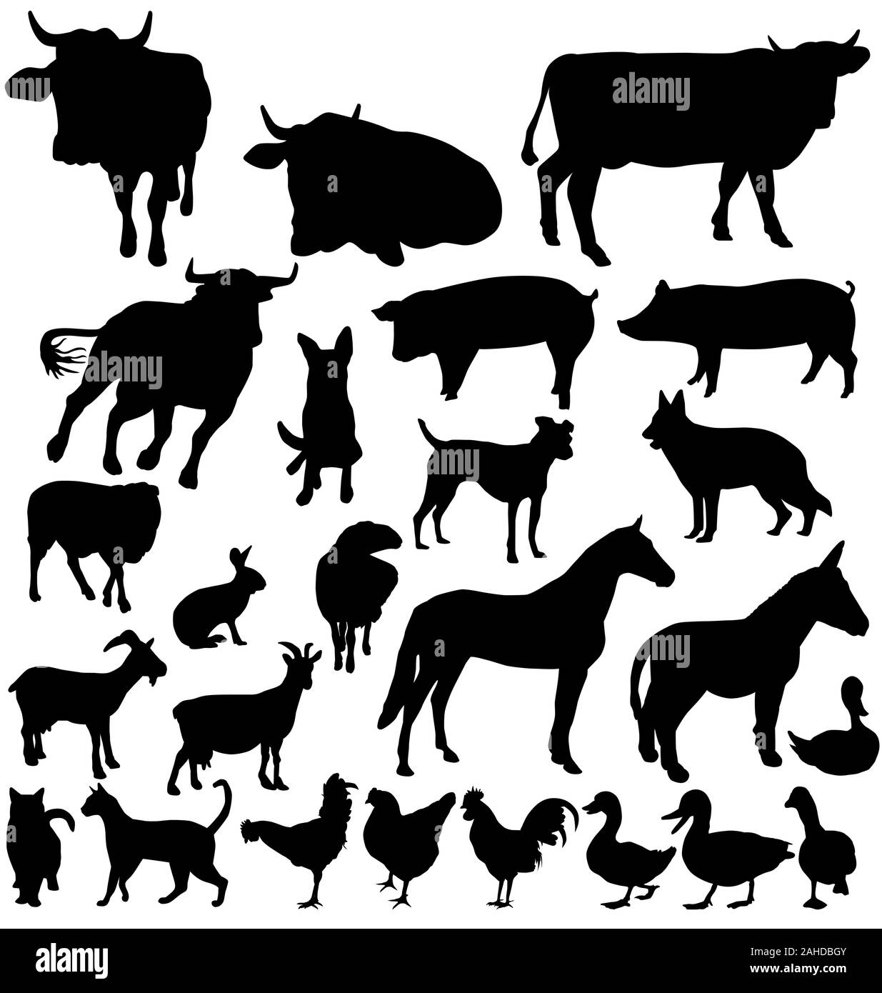 large detailed vector silhouettes set of farm animals Stock Vector