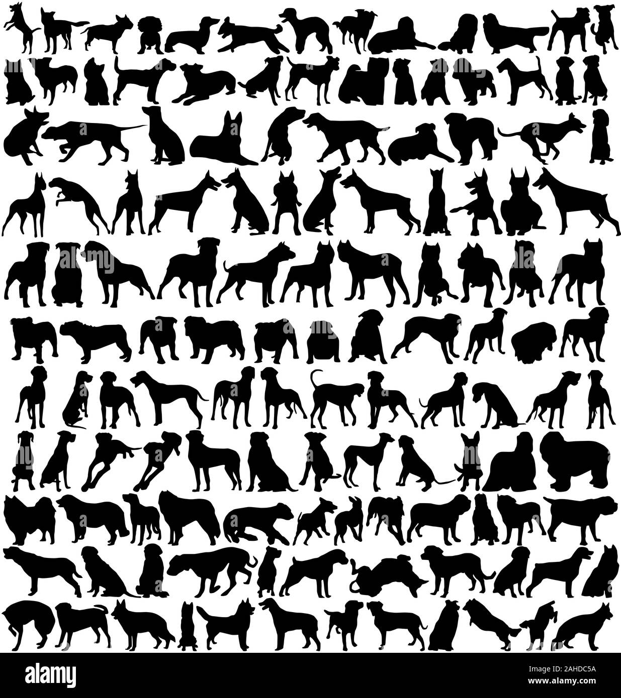 hundreds of vector dogs silhouettes Stock Vector