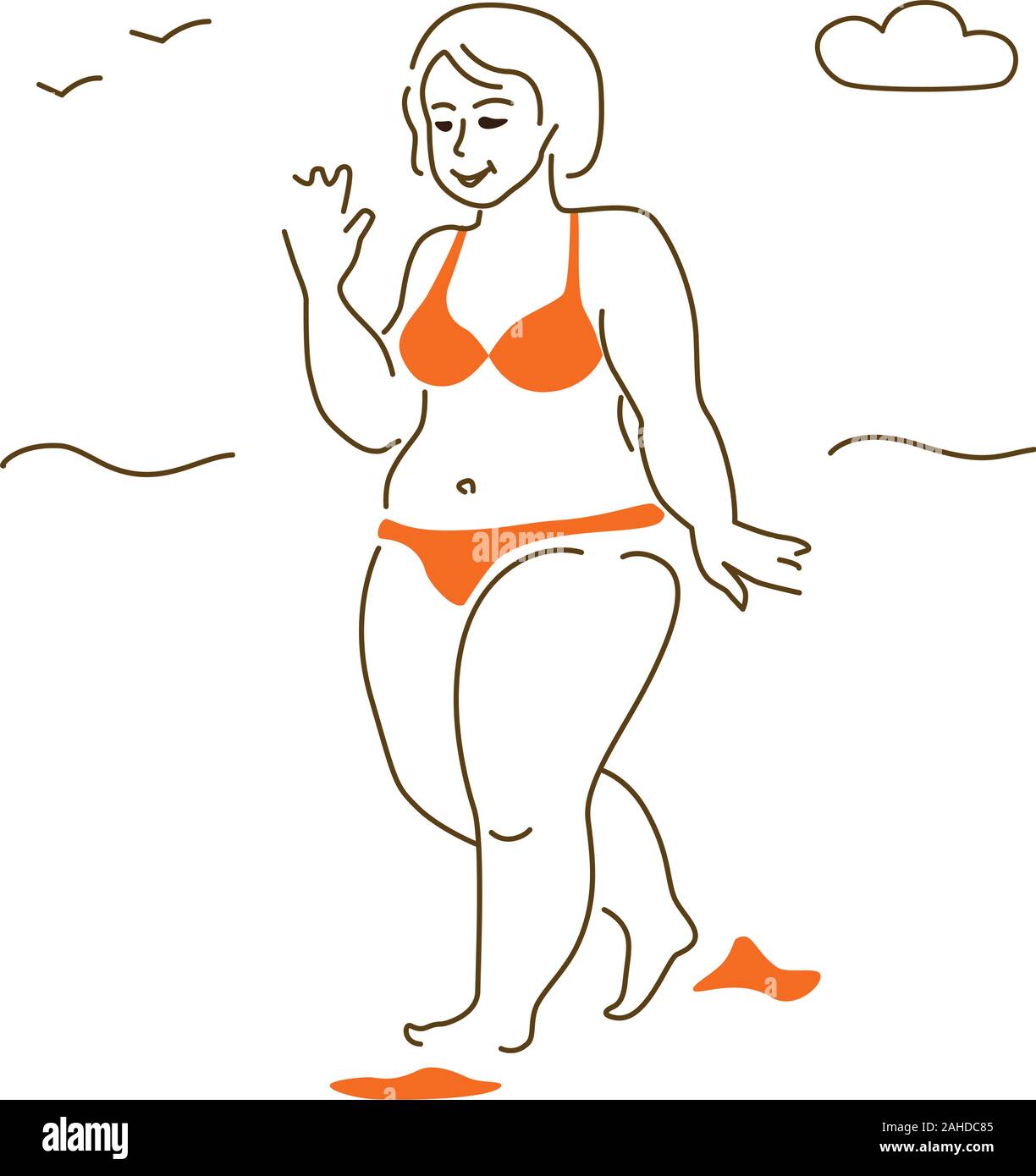 Vector illustration of a woman of big XXL size on the beach in a swimsuit  is not shy of her body. No shaming Stock Vector Image & Art - Alamy