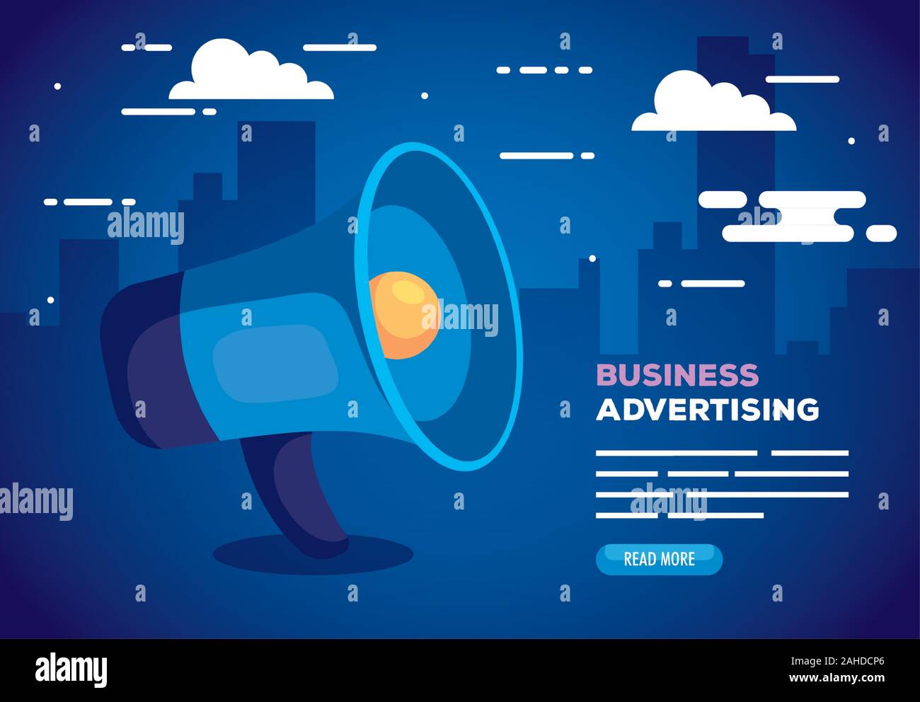 business advertising with megaphone and cityscape Stock Vector Image ...