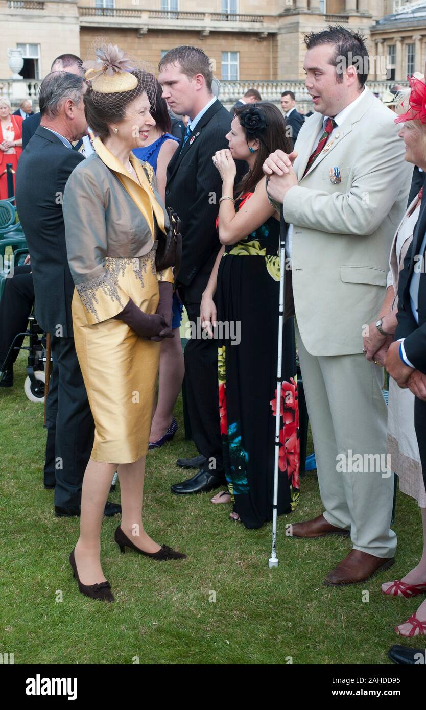 The Princess Royal as Patron of the 'not forgotten Association' meeting Military veterans at a garden Party in Buckingham Palace in 2011. Stock Photo