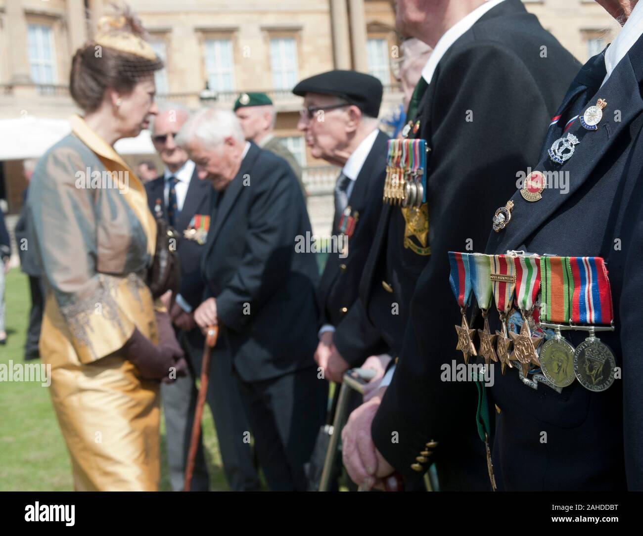 The Princess Royal as Patron of the 'not forgotten Association' meeting Military veterans at a garden Party in Buckingham Palace in 2011. Stock Photo
