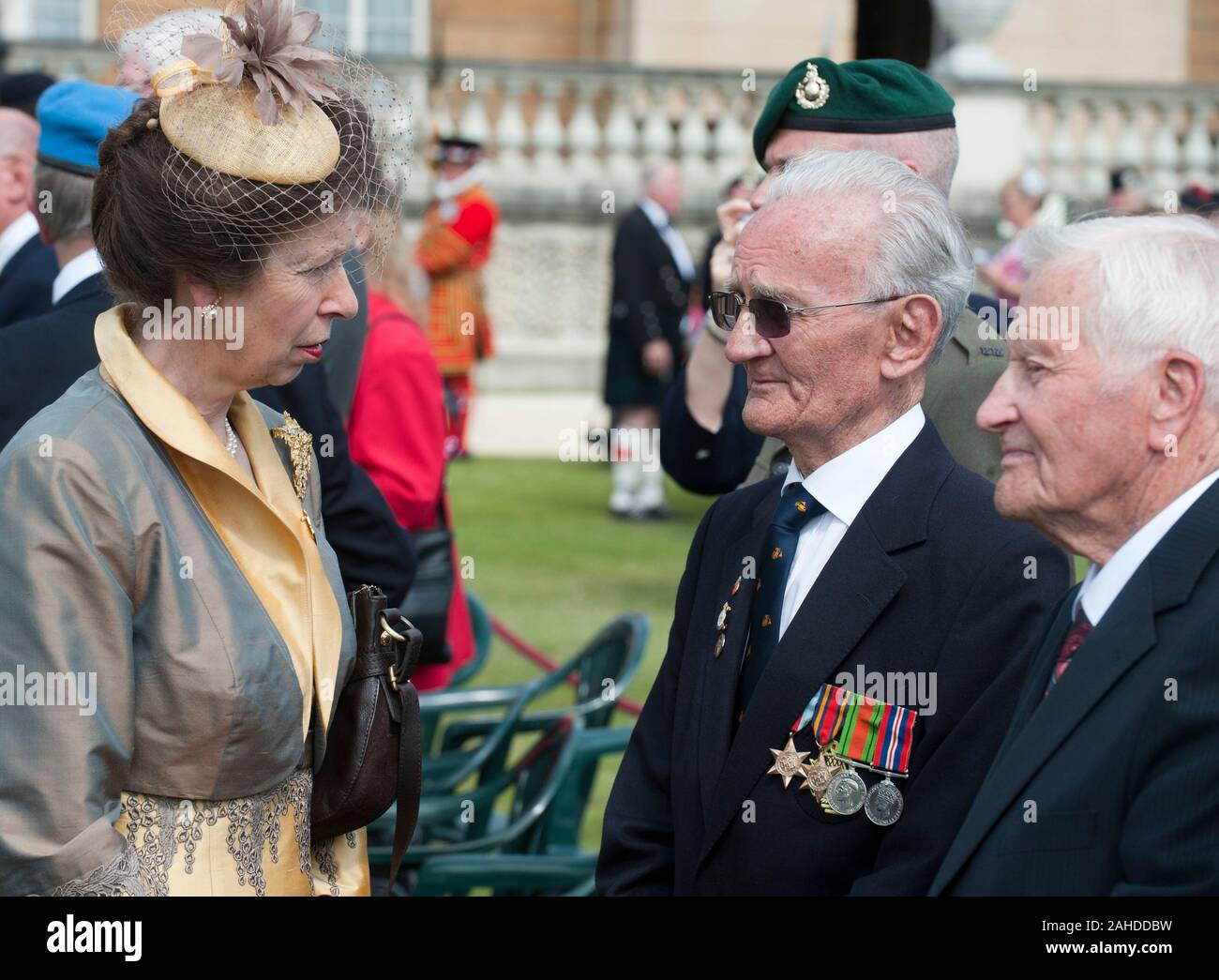The Princess Royal as Patron of the 'not forgotten Association' meeting Military veterans at a garden Party in Buckingham Palace in 2011. Stock Photo