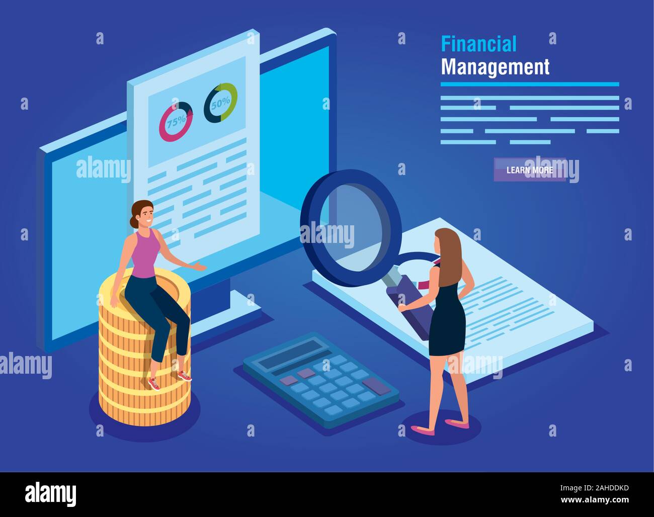 financial management with computer and business women Stock Vector ...