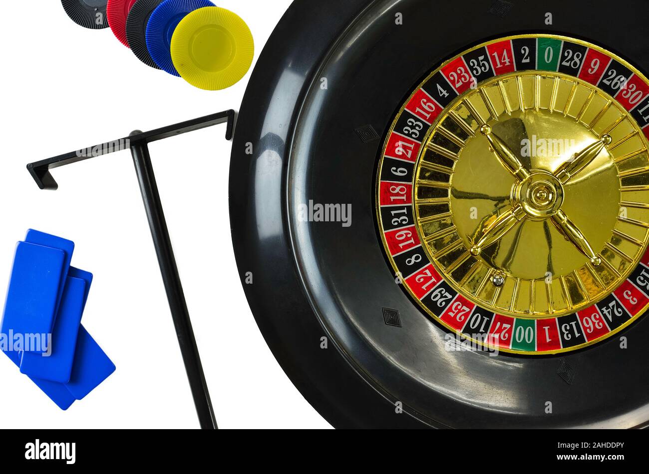 Roulette wheel and chips isolated on white Stock Photo Alamy