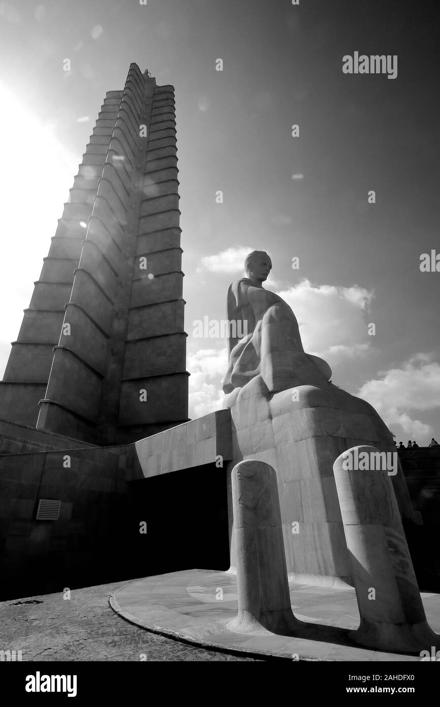Giant Obelisk Memorial Jose Marti, in Revolution Square, 'Plaza de la Revolucion', La Habana, Cuba Stock Photo