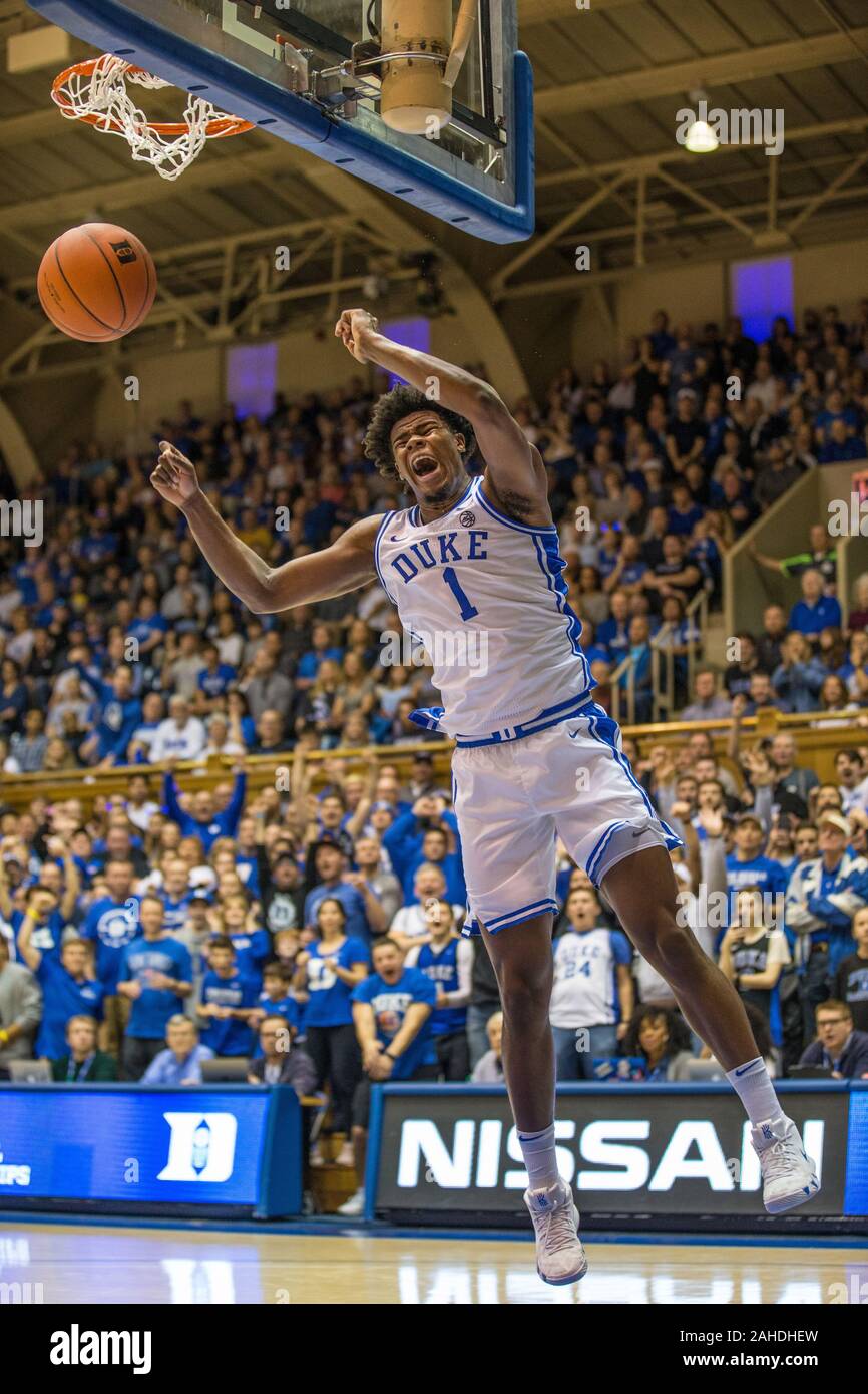 Duke Blue Devils center Vernon Carey Jr. (1) dunks on a fast break during NCAA basketball action between the Brown Bears and the Duke University Blue Devils at Cameron Indoor Stadium Durham, NC. Jonathan Huff/CSM. Credit: Cal Sport Media/Alamy Live News Stock Photo