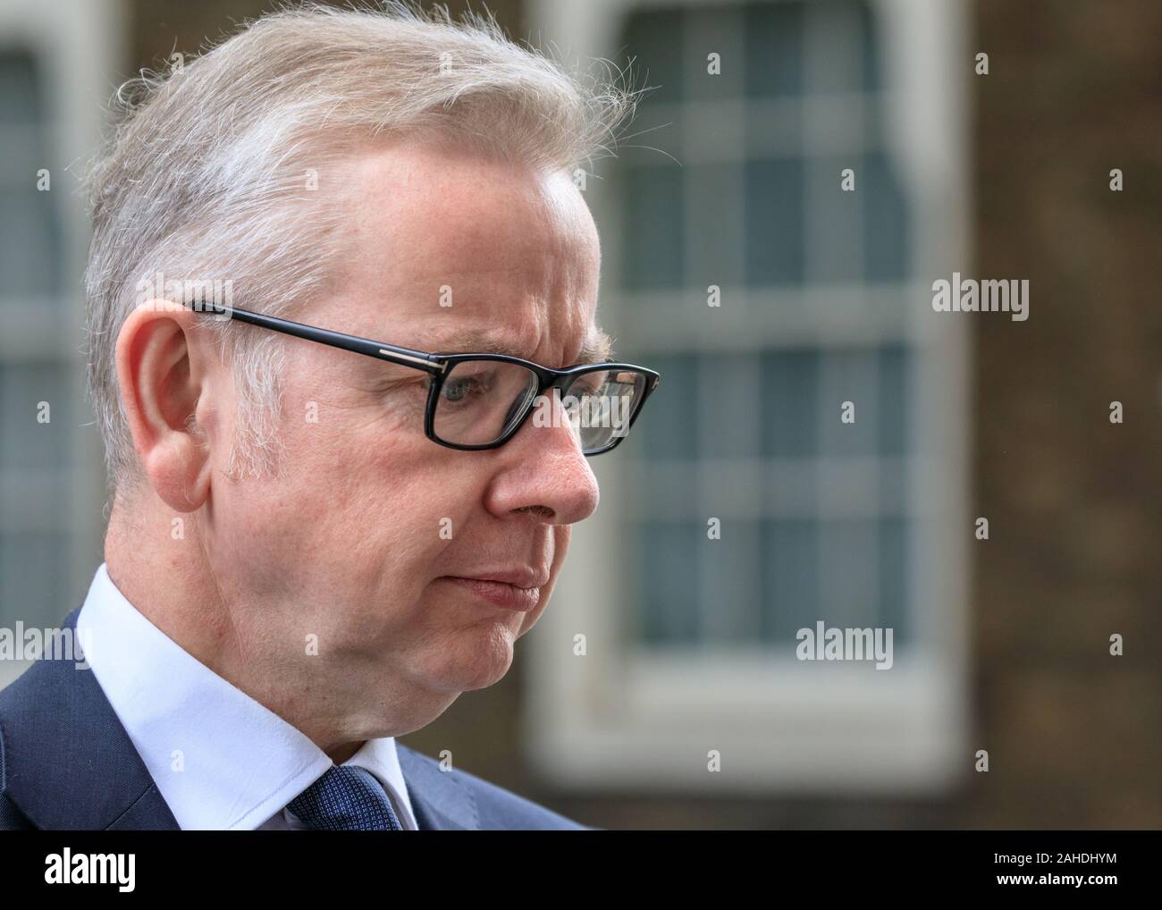 Michael Gove, Cabinet Minister, Chancellor of the Duchy of Lancaster, British Conservative Party politician, close up of face, side view Stock Photo