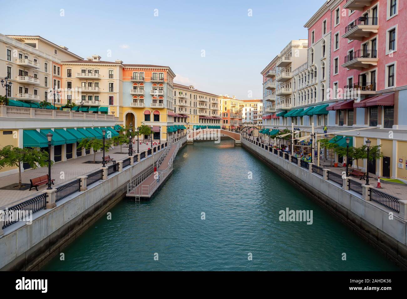 Venice like Qanat Quartier at the Pearl Qatar Stock Photo