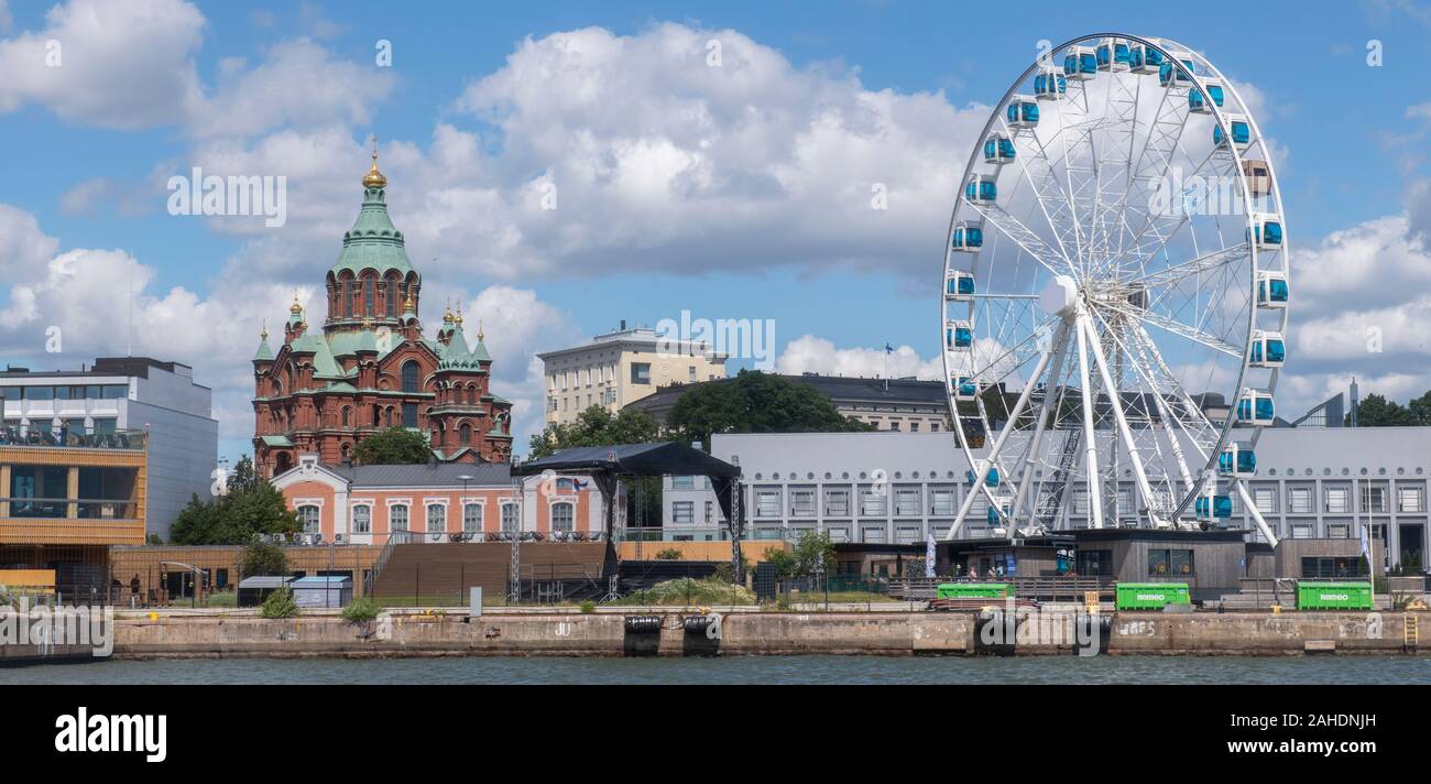 Finland, capital city of Helsinki. Waterfront area with Uspenski ...