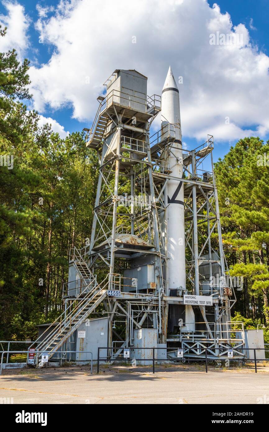 Historic Redstone Test Site for rocket engines at Marshall Space Flight Center in Huntsville, Alabama. Stock Photo