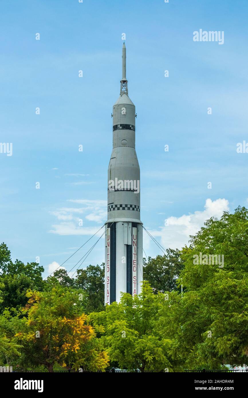 Saturn I rocket at US Space and Rocket Center and museum in Huntsville, Alabama, home of the Marshall Space Flight Center and Redstone Arsenal. Stock Photo