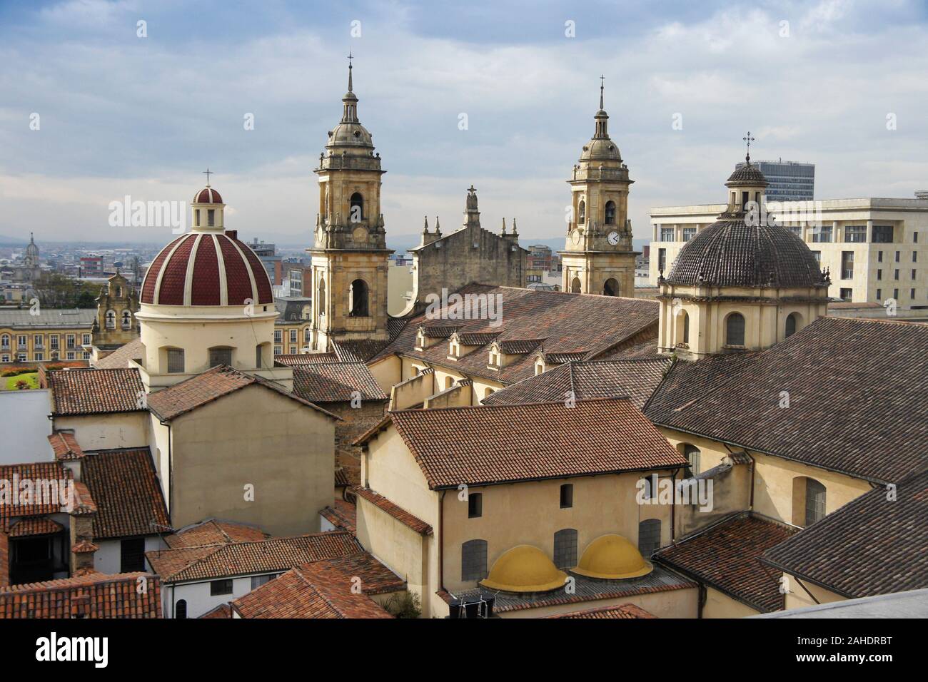 Rooftops, domes, and towers of historic buildings in La Candelaria ...