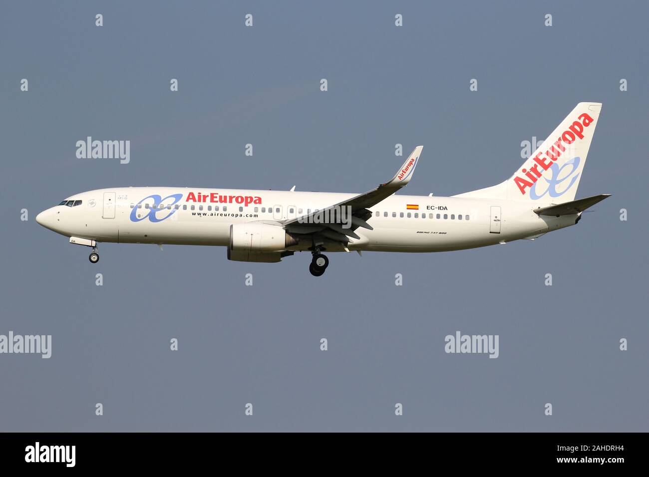 Spanish Air Europa Boeing 737-800 with registration EC-IDA on short final for runway 18C of Amsterdam Airport Schiphol. Stock Photo